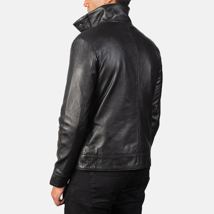 Columbus Black Leather Bomber Jacket for Men