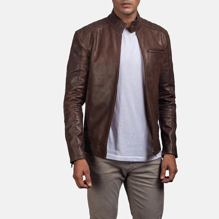 Dean Brown Men’s Leather Biker Jacket