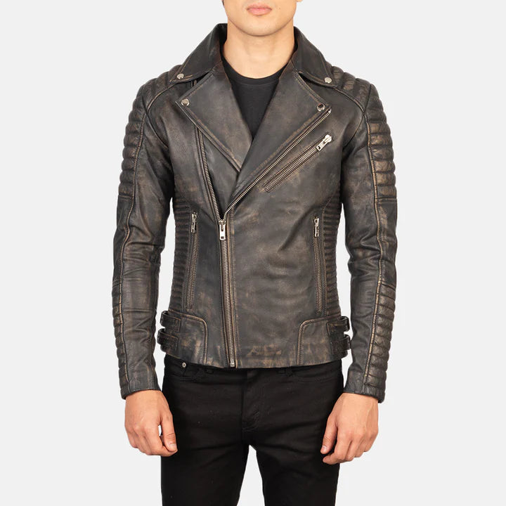 Men’s Armand Distressed Brown Biker Leather Jacket