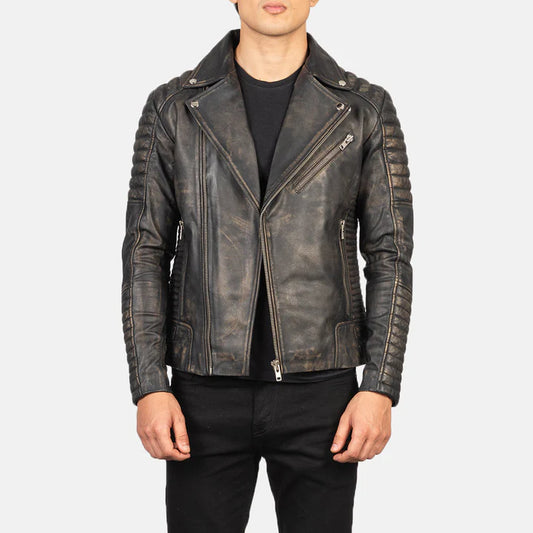 Men’s Armand Distressed Brown Biker Leather Jacket