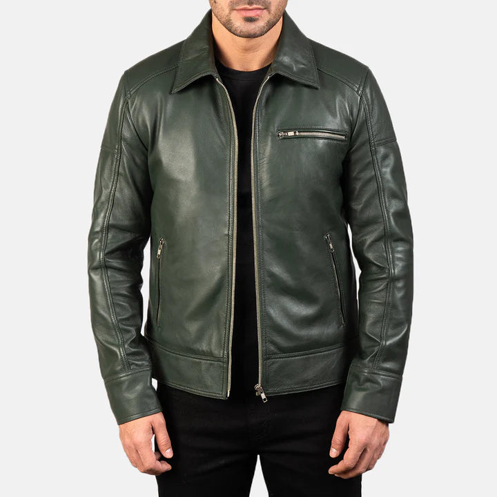 Men's Lavendard Green Biker Leather Jacket
