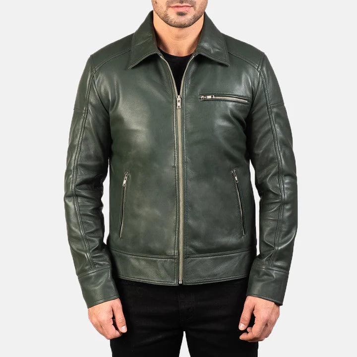 Men's Lavendard Green Biker Leather Jacket
