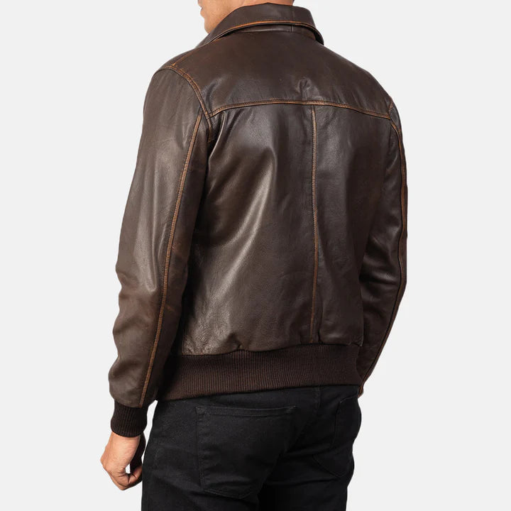 Aaron Men’s Brown Leather Bomber Jacket