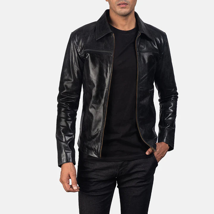 Men’s Biker Adornica Black Leather Jacket
