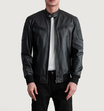 Sven Black Leather Bomber Jacket