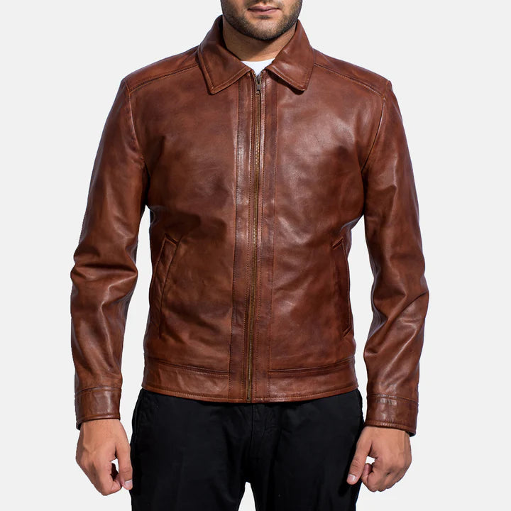 Inferno Men’s Distressed Brown Real Leather Jacket