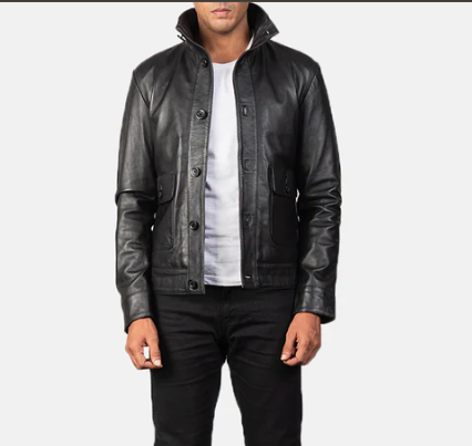 Columbus Black Leather Bomber Jacket for Men